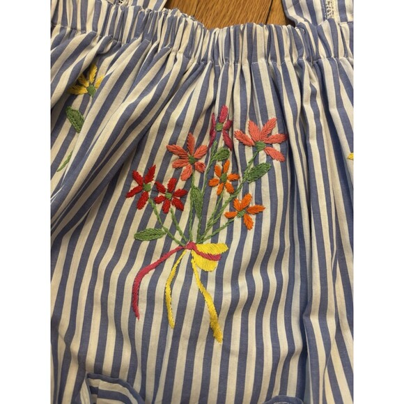 Mi Golondrina Mia Striped Tank Top Blouse Tiered Ruffle Embroidered Floral S - Picture 4 of 9